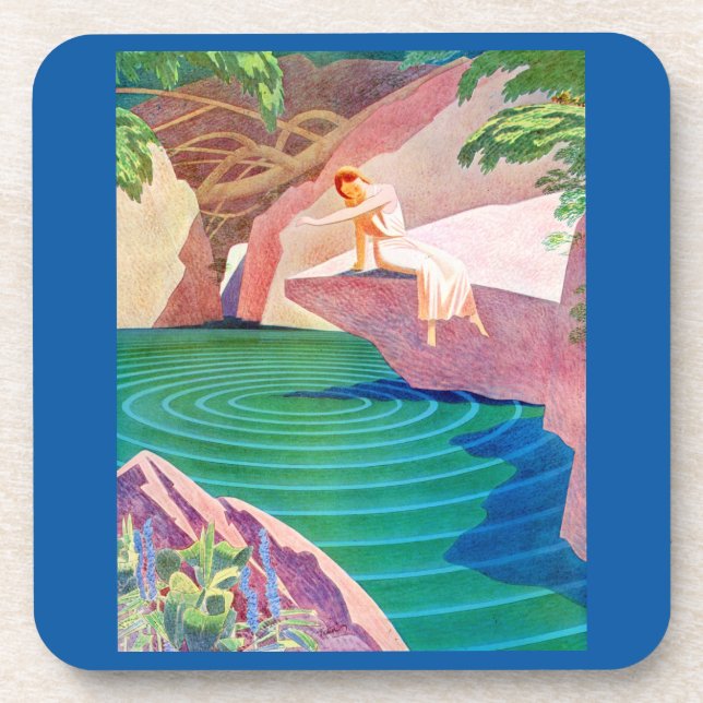 1931 art deco woman by a pond coaster (Front)