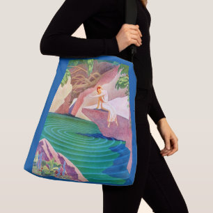 1931 art deco woman by a pond print crossbody bag