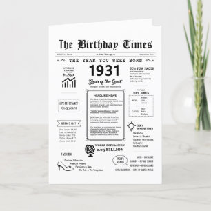 1931 The Year You Were Born Birthday Card