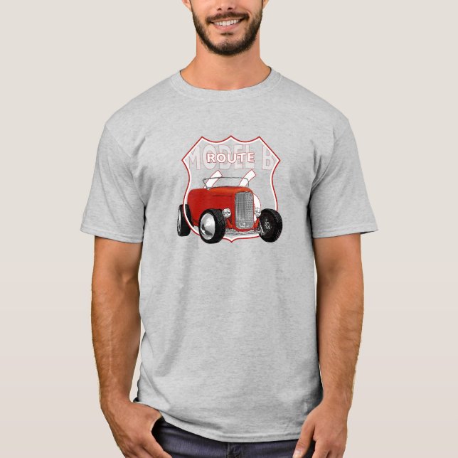 1932 Model B Hotrod. Red Hotrod. Route 66. T-Shirt (Front)