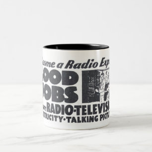 1933 LEARN RADIO-ELECTRICITY ADVERTISING Two-Tone COFFEE MUG