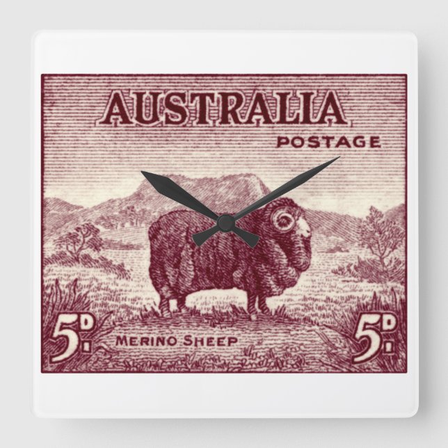 1934 Australian Merino Sheep Square Wall Clock (Front)