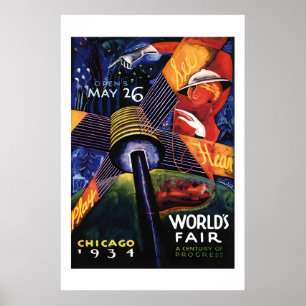 1934 Chicago Worlds Fair Vintage Style Travel Poster