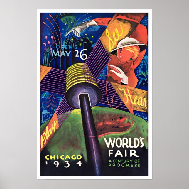 1934 Chicago World's Fair vintage travel poster (Front)