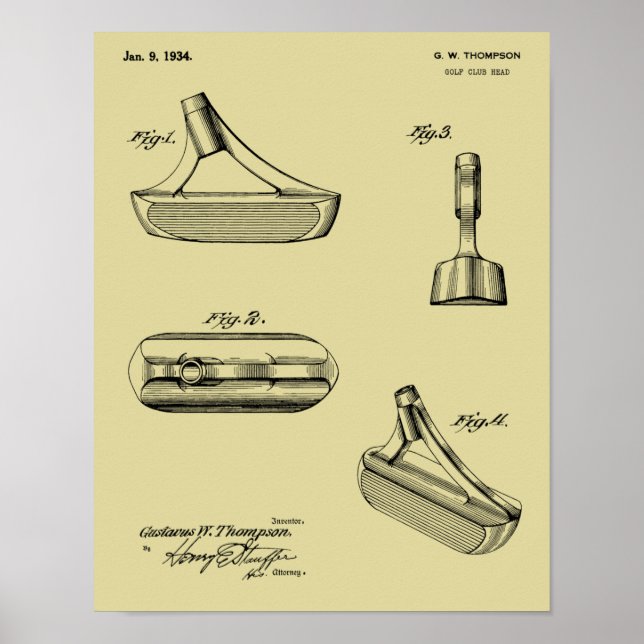 1934 Putter Golf Club Patent Art Drawing Print (Front)