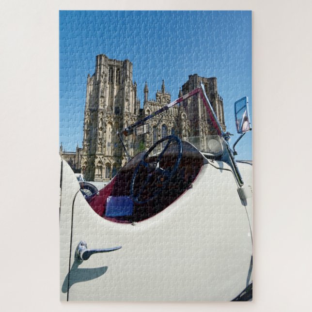 1934 Riley 9 Lynx Tourer at Wells Cathedral Jigsaw Puzzle (Vertical)