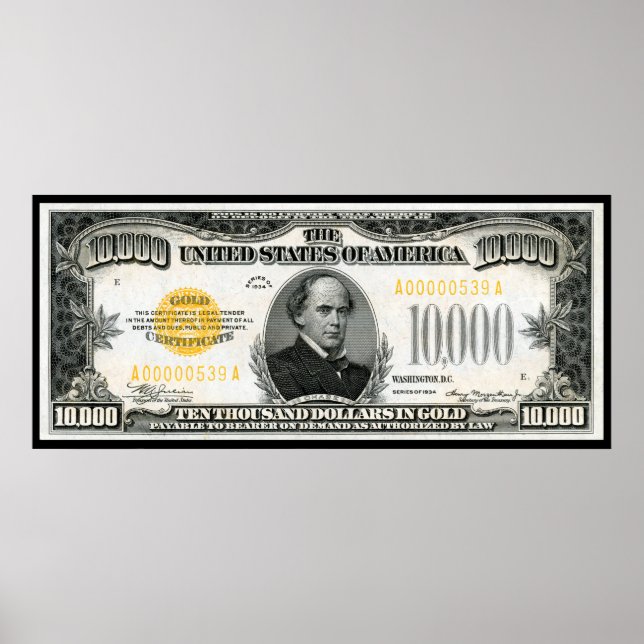 1934 TEN THOUSAND DOLLAR BILL POSTER (Front)