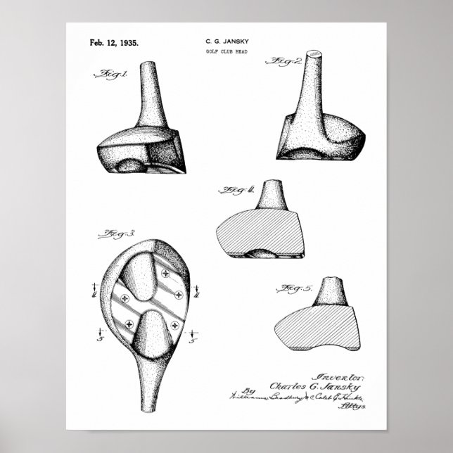 1935 Driver Golf Club Patent Art Drawing Print (Front)