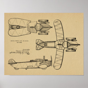 1935 Flying Car Boat Aeroplane Patent Drawing Prin Poster