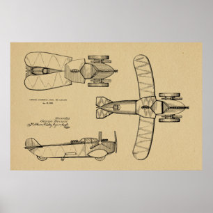 1935 Flying Car Boat Aeroplane Patent Drawing Prin Poster
