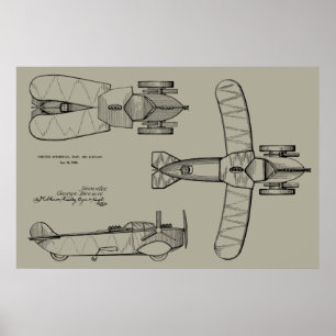 1935 Flying Car Boat Aeroplane Patent Drawing Prin Poster