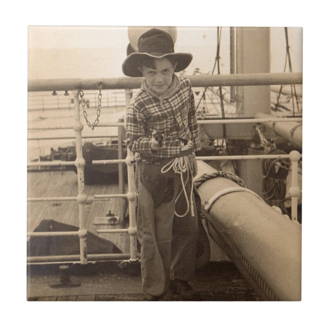 1935 juvenile cowboy on shipboard ceramic tile (Front)