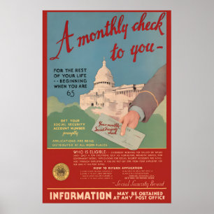 1935 Social Security - Monthly Check - Vintage Poster