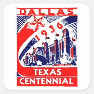 1936 Dallas Texas Centennial Square Sticker