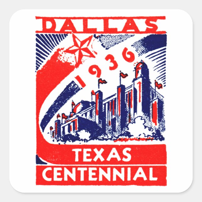 1936 Dallas Texas Centennial Square Sticker (Front)