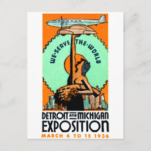 1936 Detroit + Michigan Expo Poster Postcard