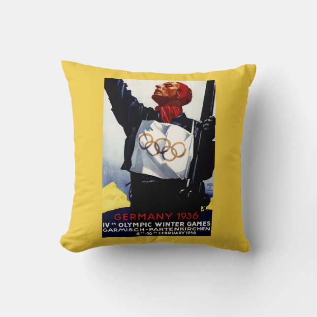 1936 Olympic Winter Games Advertisement Poster Cushion (Front)