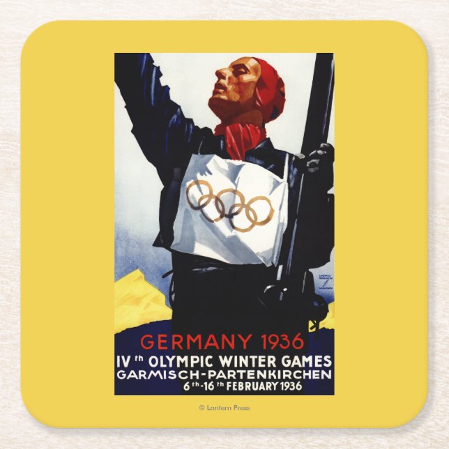 1936 Olympic Winter Games Advertisement Poster Square Paper Coaster (Front)