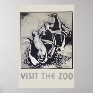 1936 Penguins Visit the Zoo - WPA Vintage Style Poster