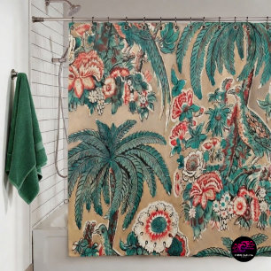 1936 Vintage Chintz Tropical Floral Bird Pattern Shower Curtain