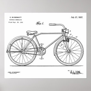 1937 Bicycle Headlamp Design Patent Art Print