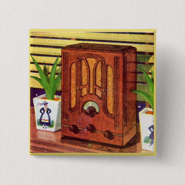 1937 cathedral radio 15 cm square badge (Front)