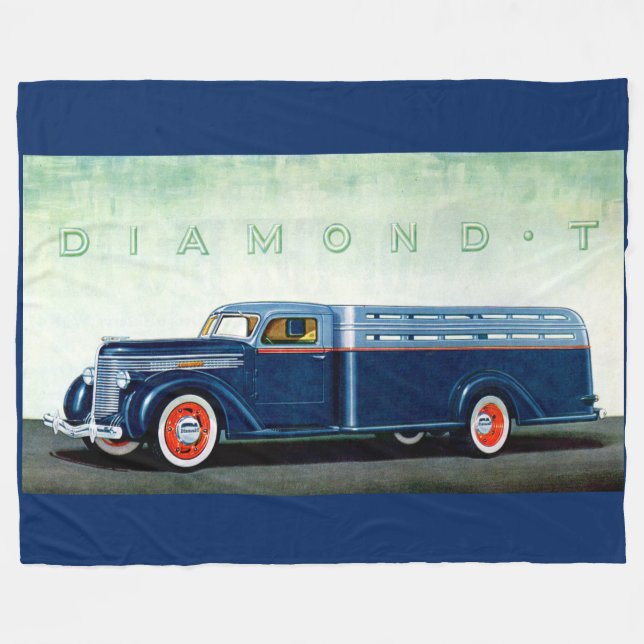 1937 Diamond T blue truck Fleece Blanket (Front (Horizontal))