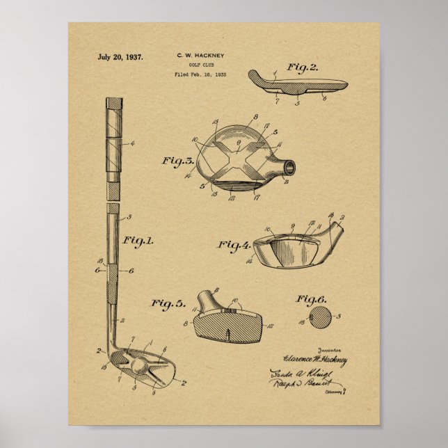 1937 Golf Club Patent Art Drawing Print (Front)