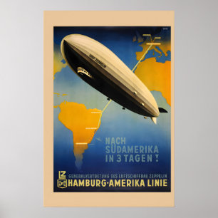 1937 Graf Zeppelin Hamburg to America Vintage Poster