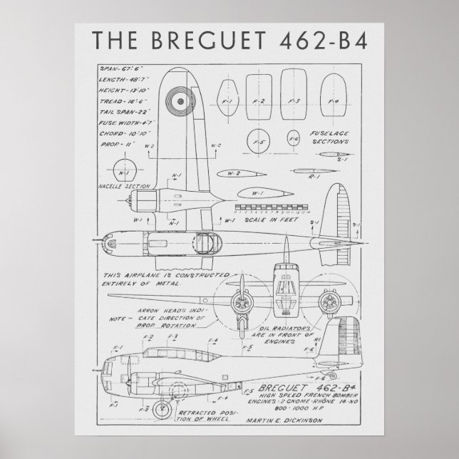 1938 Aviation Aeroplane Breguet 462-B4 Art Print (Front)