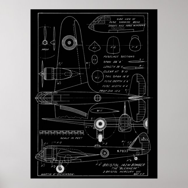 1938 Aviation Aeroplane Bristol Bomber Art Print (Front)
