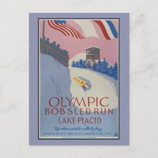 1938 Vintage winter sport Travel ad Lake Placid Postcard