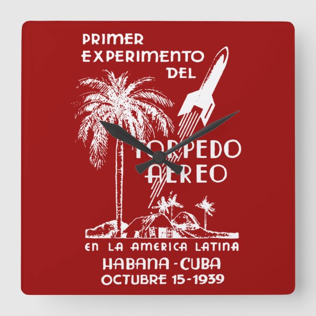 1939 Cuban Rocket Mail Square Wall Clock (Front)