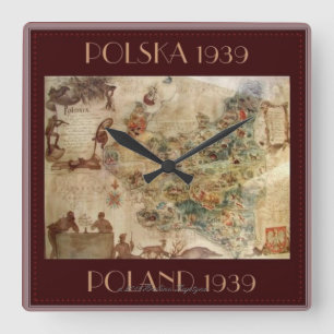 1939 MAP OF POLAND SQUARE WALL CLOCK