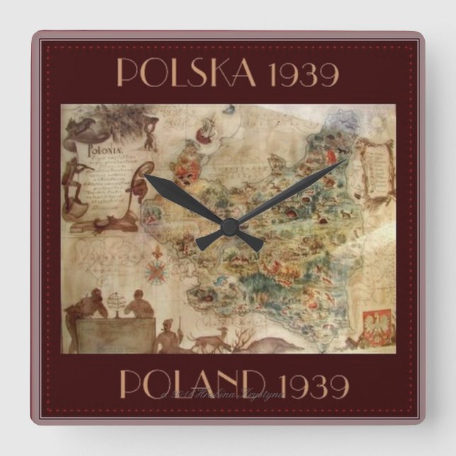 1939 MAP OF POLAND SQUARE WALL CLOCK (Front)