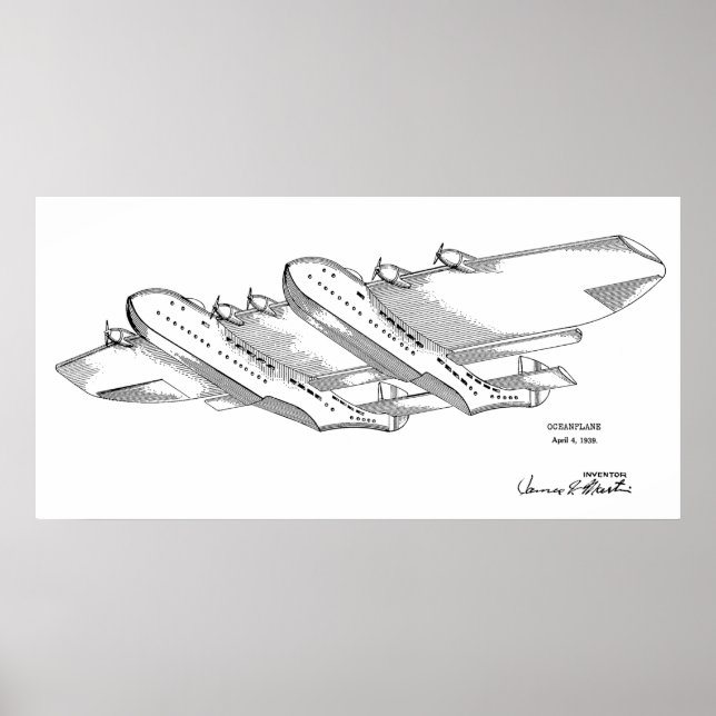 1939 Ocean Aeroplane Patent Art Drawing Print (Front)