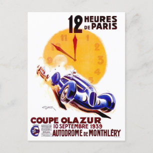 1939 Paris 12 hour vintage racing Postcard