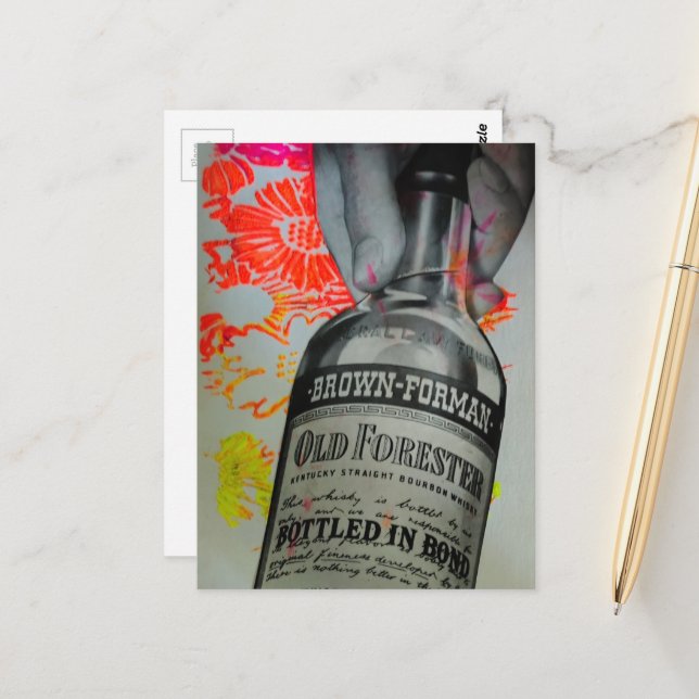 1939 Whiskey Mixed Media Collage Postcard (Front/Back In Situ)