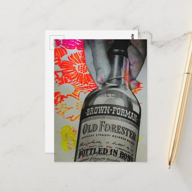 1939 Whisky Bottled in Bond Mixed Media Collage Postcard (Front/Back In Situ)