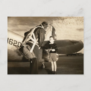 1940 American military pilot and young boy Postcard