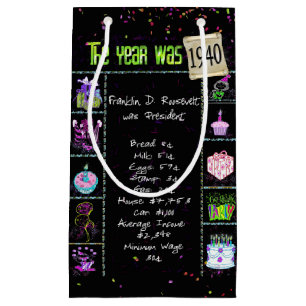 1940 Birth Year Trivia on Black Small Gift Bag
