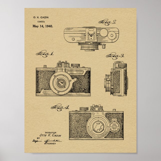 1940 Vintage Camera Patent Art Drawing Print (Front)