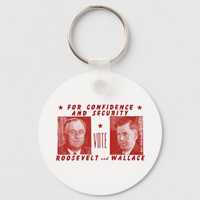1940 Vote Roosevelt + Wallace, red Key Ring (Front)