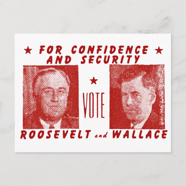 1940 Vote Roosevelt + Wallace, red Postcard (Front)