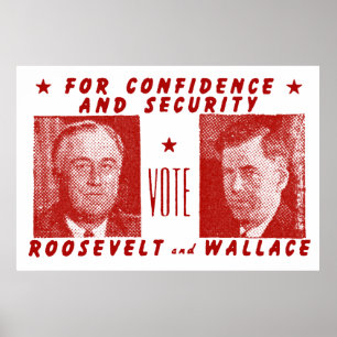 1940 Vote Roosevelt + Wallace, red Poster