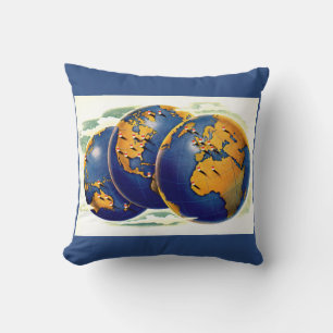 1940s as the world turns three views of earth cushion