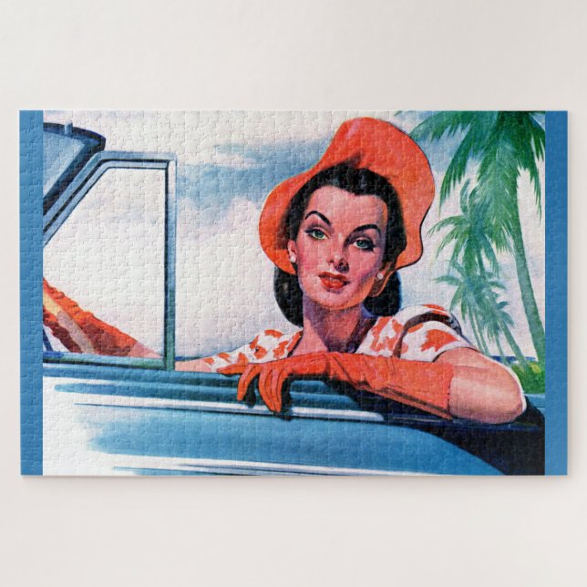 1940s beautiful woman in car jigsaw puzzle (Horizontal)