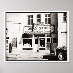 1940's Black & White Photo of  Drug Store Poster