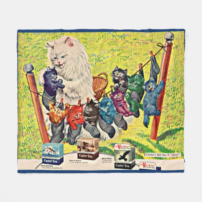 1940s Carter’s Ink ad mama cat and kittens Fleece Blanket (Front (Horizontal))