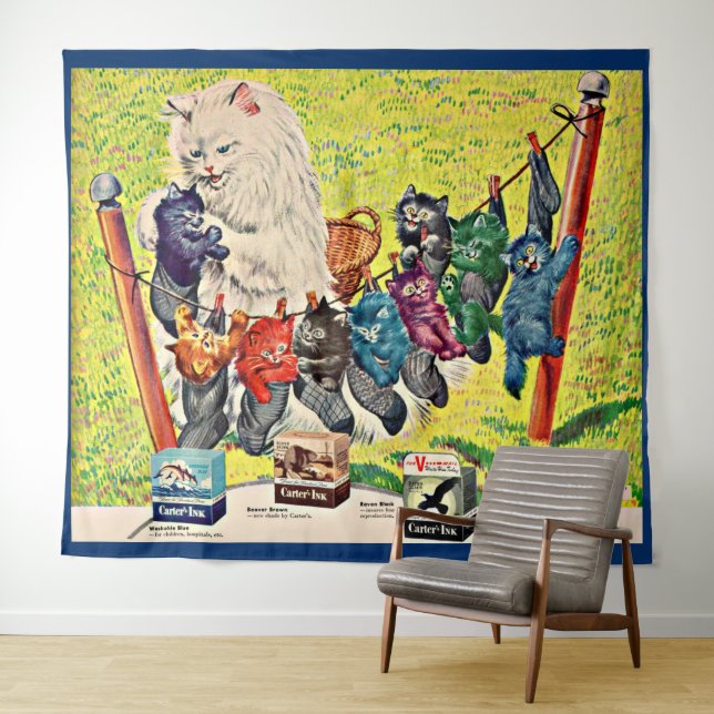 1940s Carter’s Ink ad mama cat and kittens Tapestry (In Situ (Horizontal))